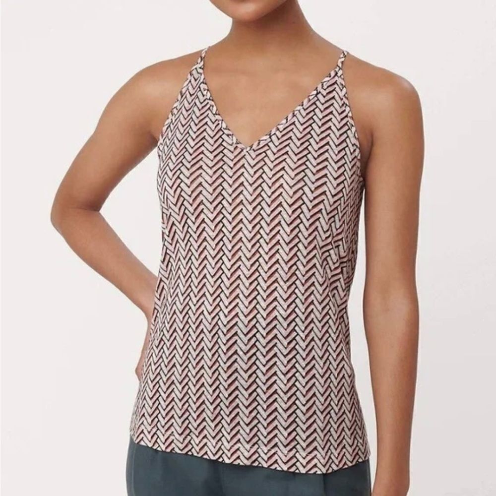 Loft Linen Pink & White Chevron Patterned V Neck Camisole Tank Top